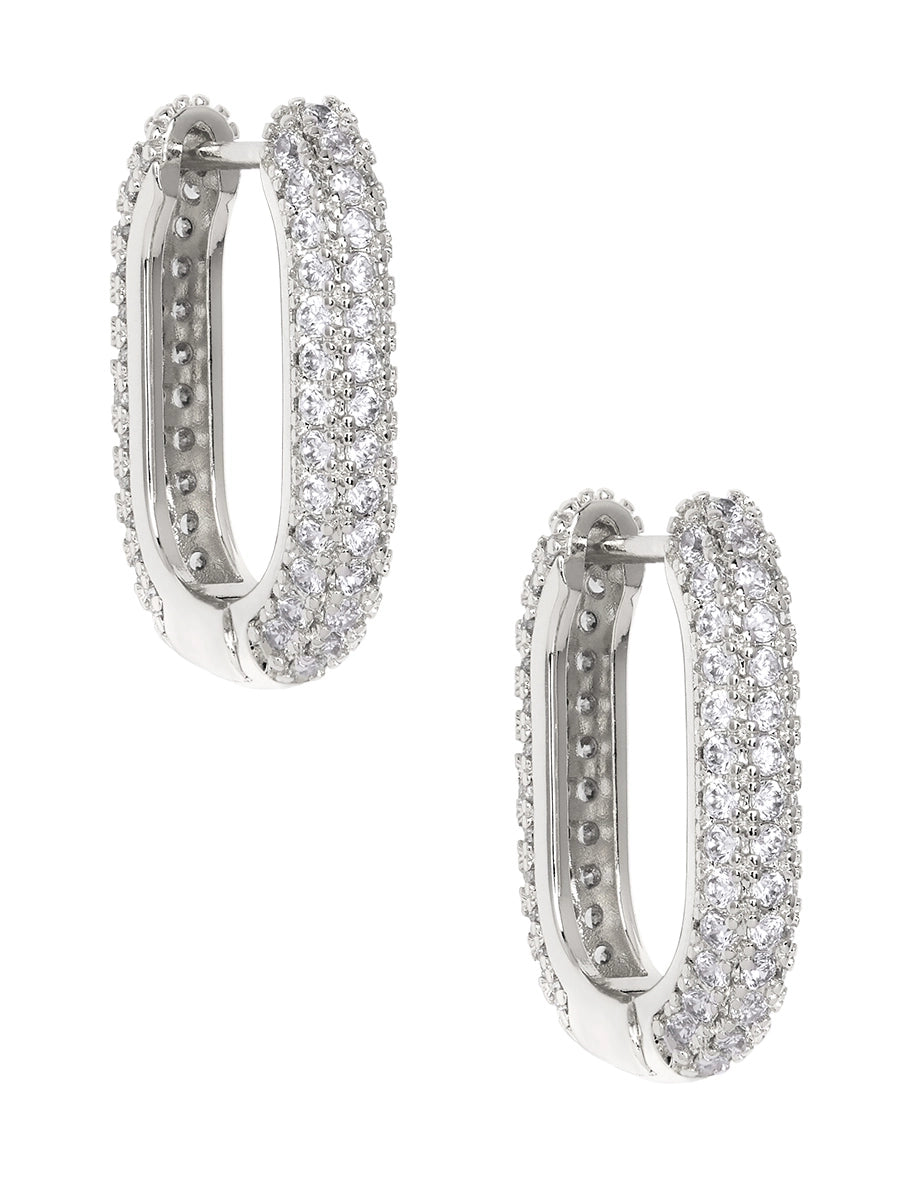 Silver Crystal U-Shape Huggie Earring