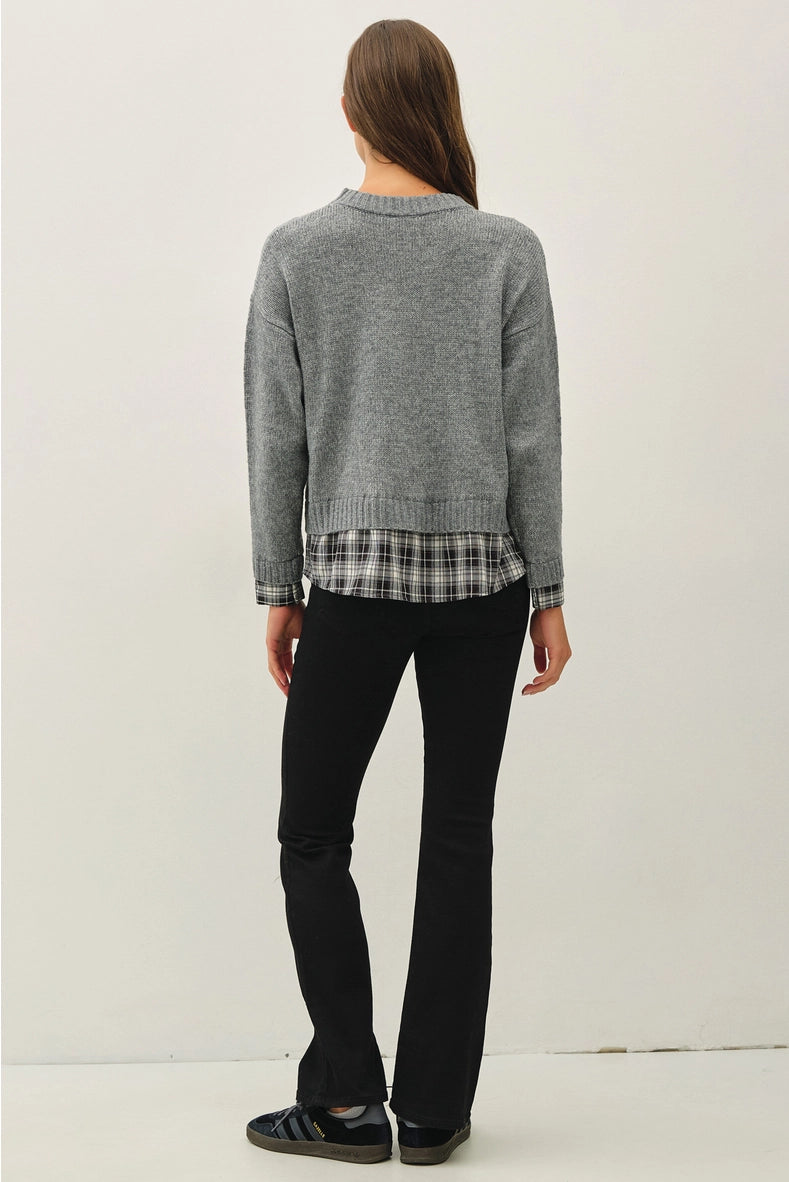 Charcoal Plaid Shirt Layered Sweater
