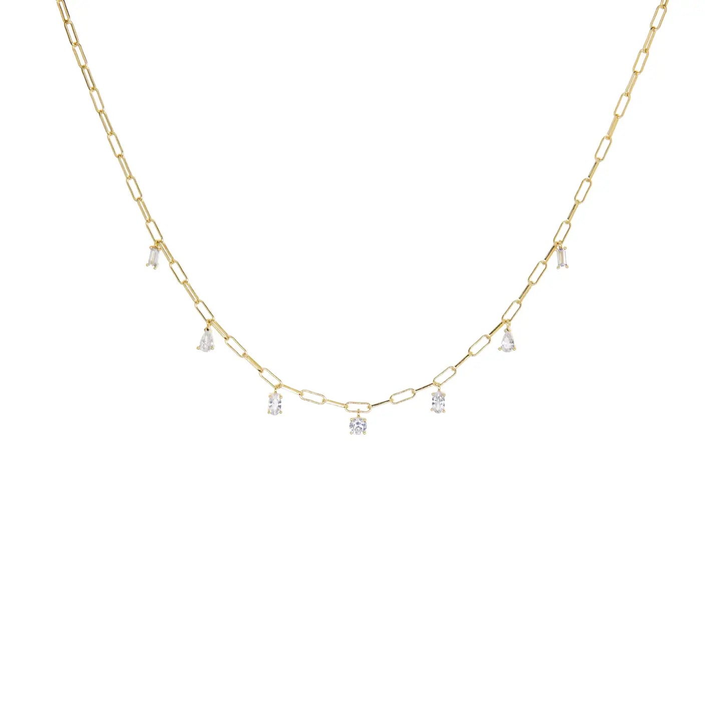 Gold Plated Cz Link Necklace