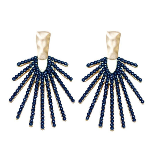 Navy Sunburst Statement Earrings