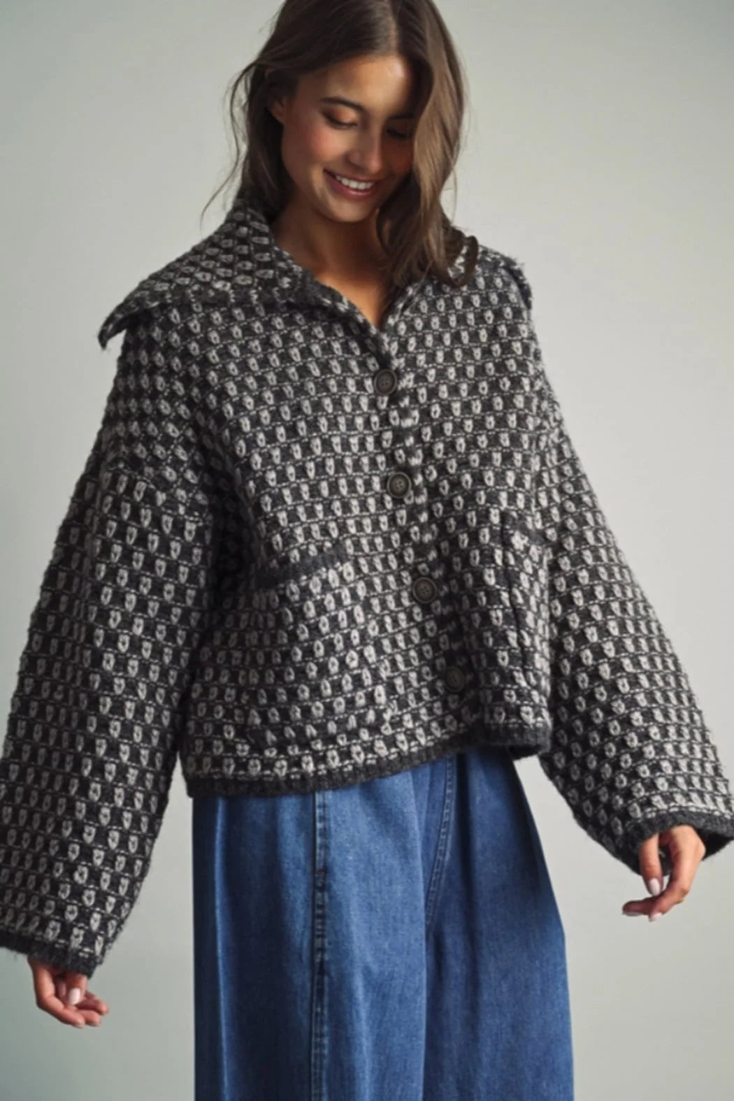 Charcoal Big Collar Jacket