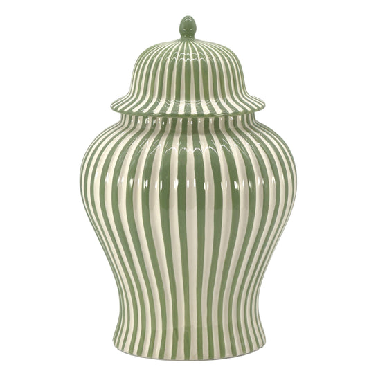 Green & White Striped Ceramic Vase
