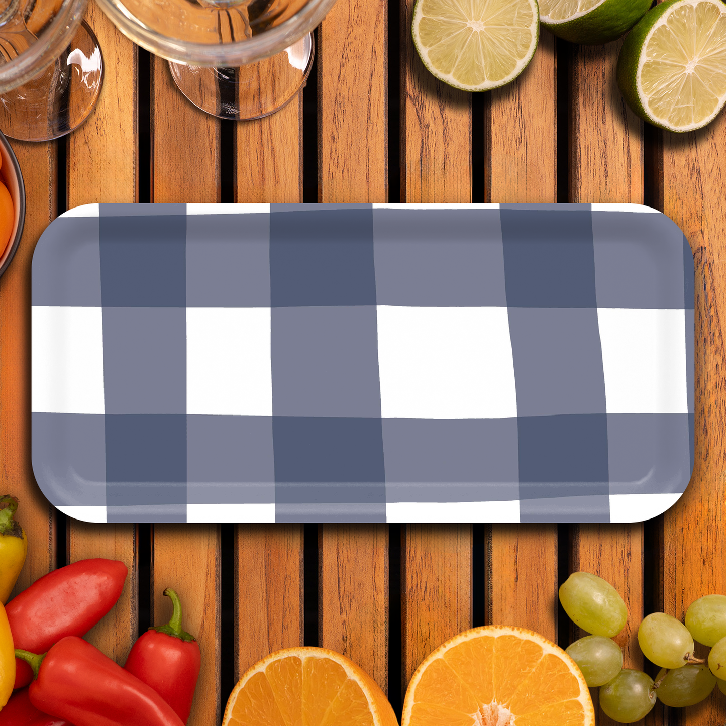 Navy Check Serving Tray