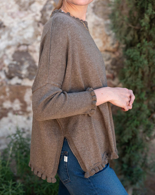 Taupe Catalina Ruffle Sweater