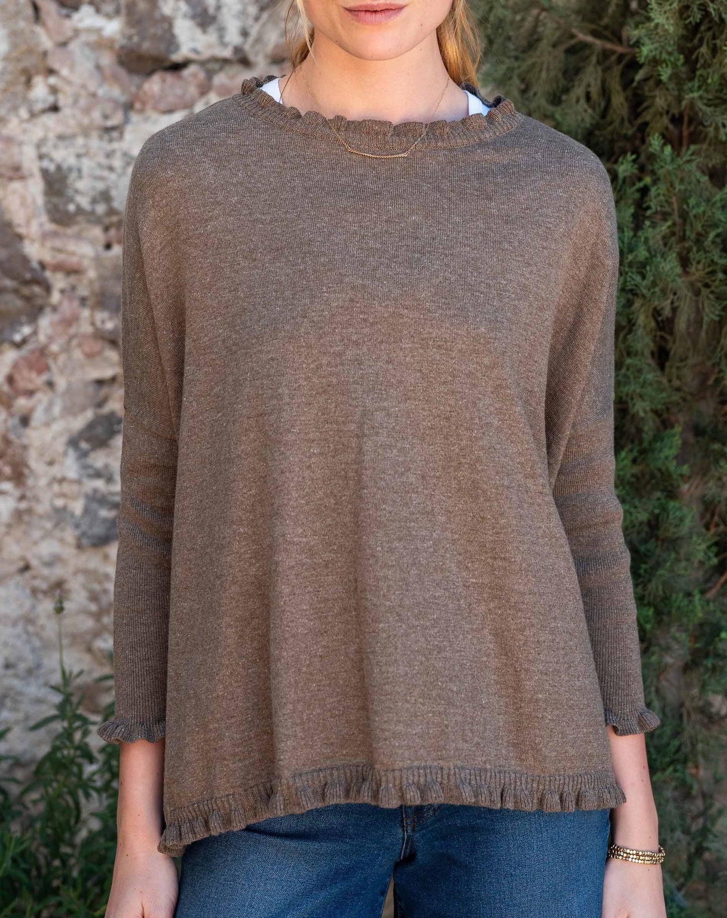 Taupe Catalina Ruffle Sweater