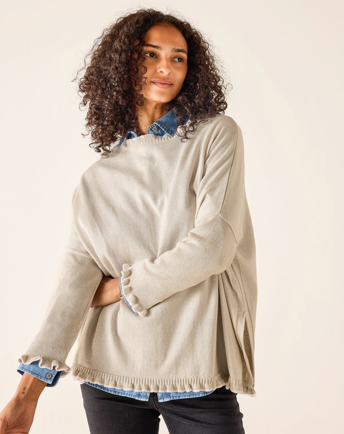 Stone Cream Catalina Ruffle Sweater