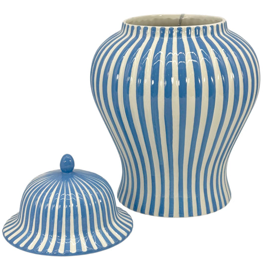 Blue & White Striped Ceramic Vase