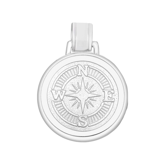Compass Rose Alpine White Silver Large Pendant