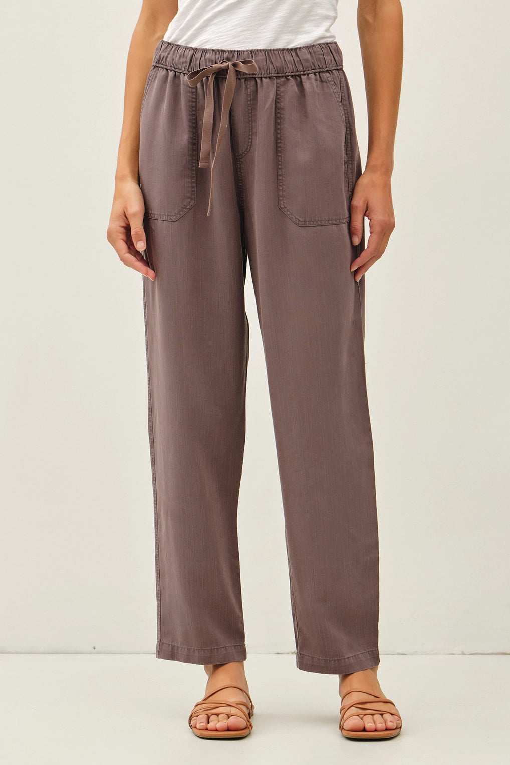 Brown Grey Tencel Tapered Pants