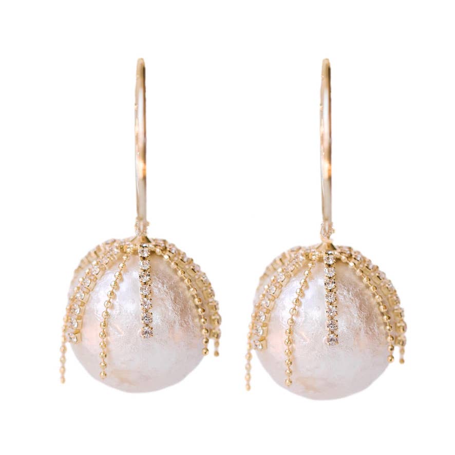 Diamond Fringe Pearl Earrings
