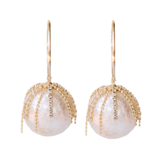 Diamond Fringe Pearl Earrings