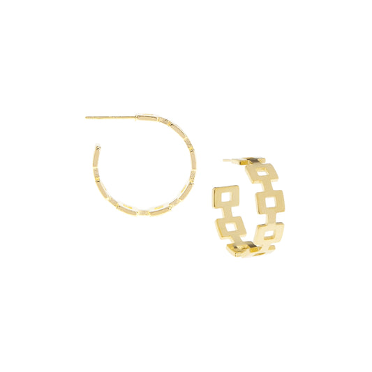 Gold Brass Square Link Post Hoop