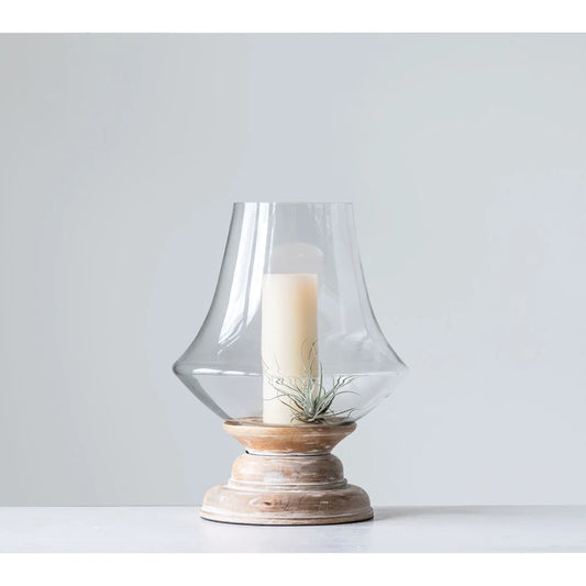 New Hand-Blown Glass and Wood Hurricane