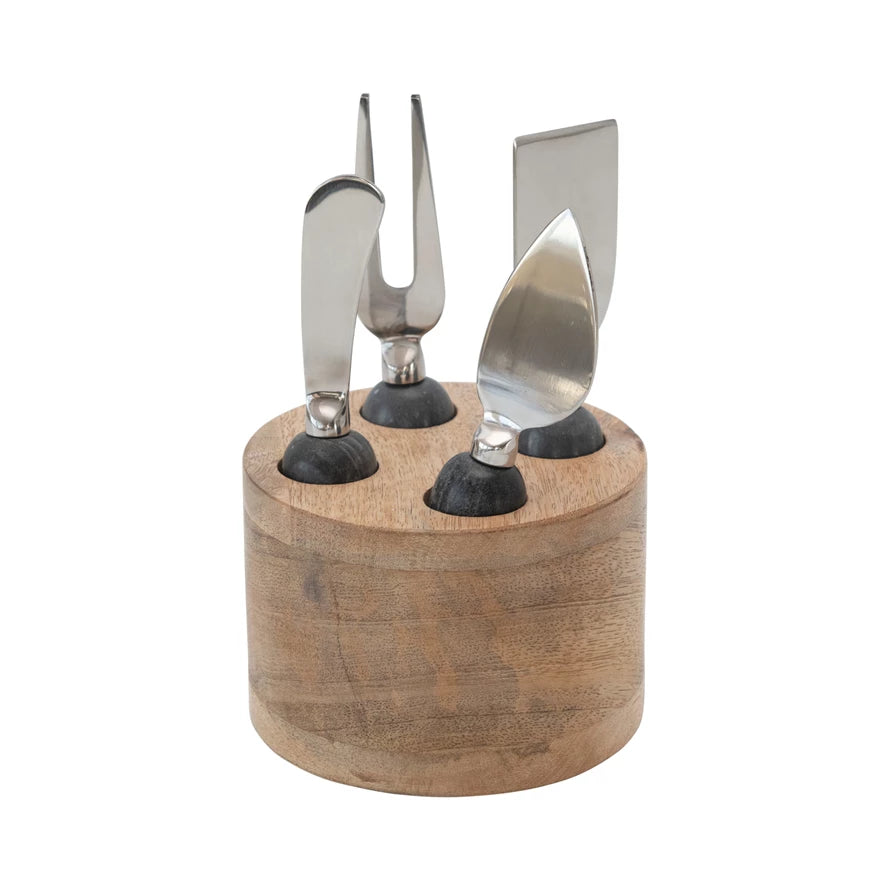 Cheese Servers with Natural Wood Stand