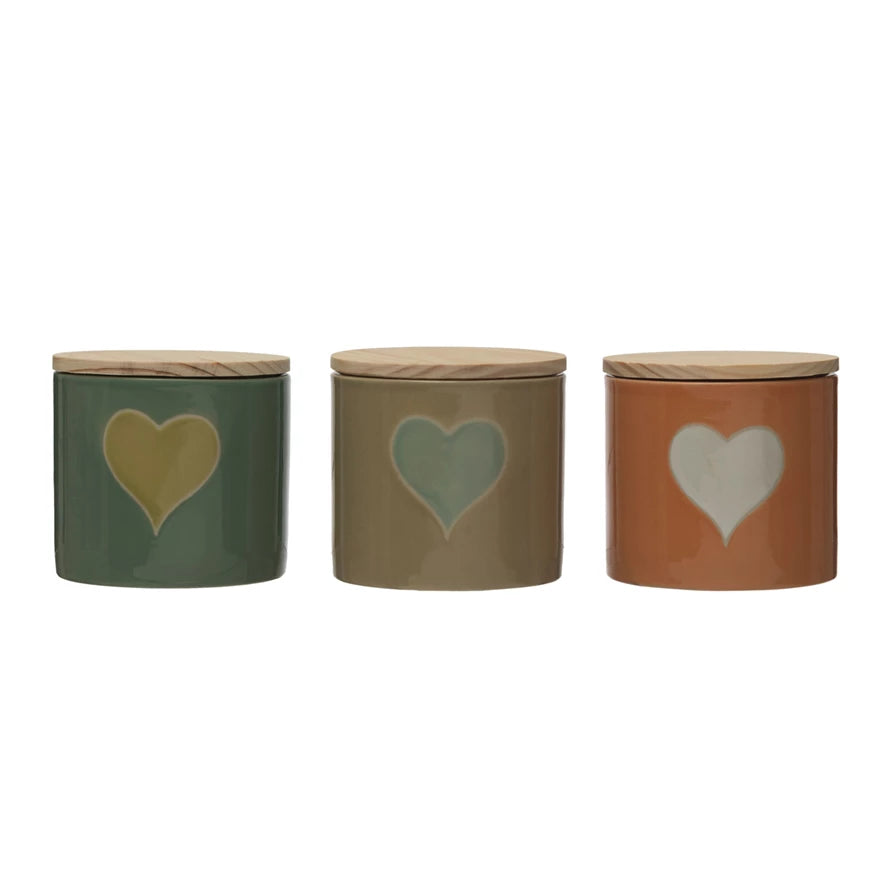 Stoneware Heart Canister w/ Lid