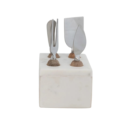 Cheese Servers with White Wood Stand
