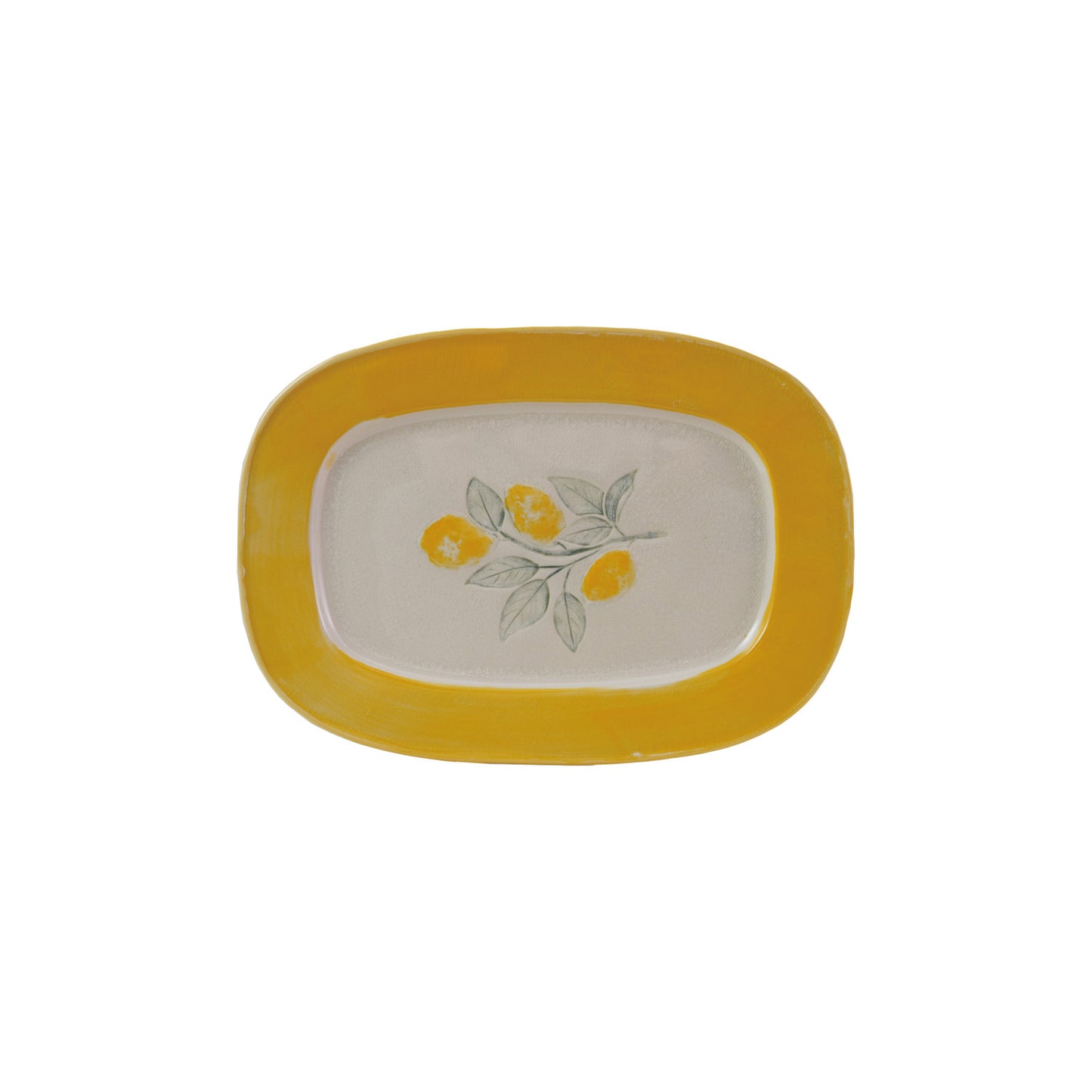 Stoneware Plate with Lemons, Reactive Crackle Glaze