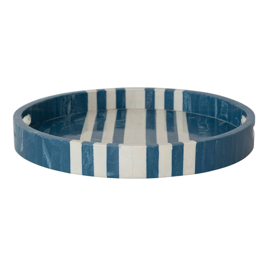 Decorative Inlaid Marbled Resin & MDF Tray with Stripes & Handles (Each One Will Vary)