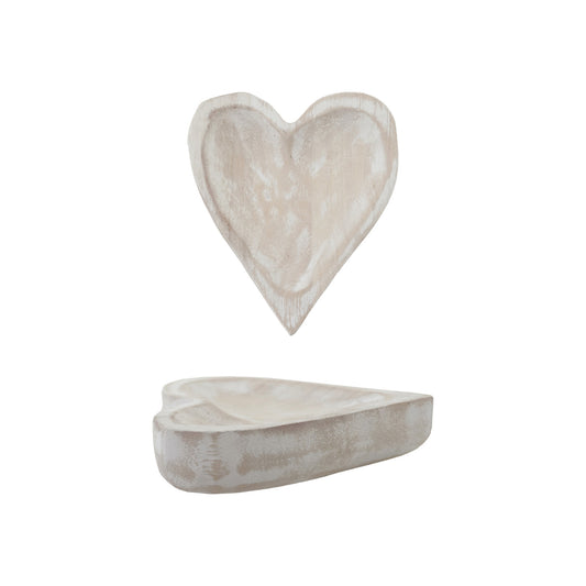 Decorative Carved Paulownia Wood Heart Shaped Dish, Natural
