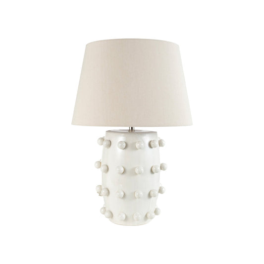 Stoneware Table Lamp with 3D Balls, Linen Shade & Inline Switch, White