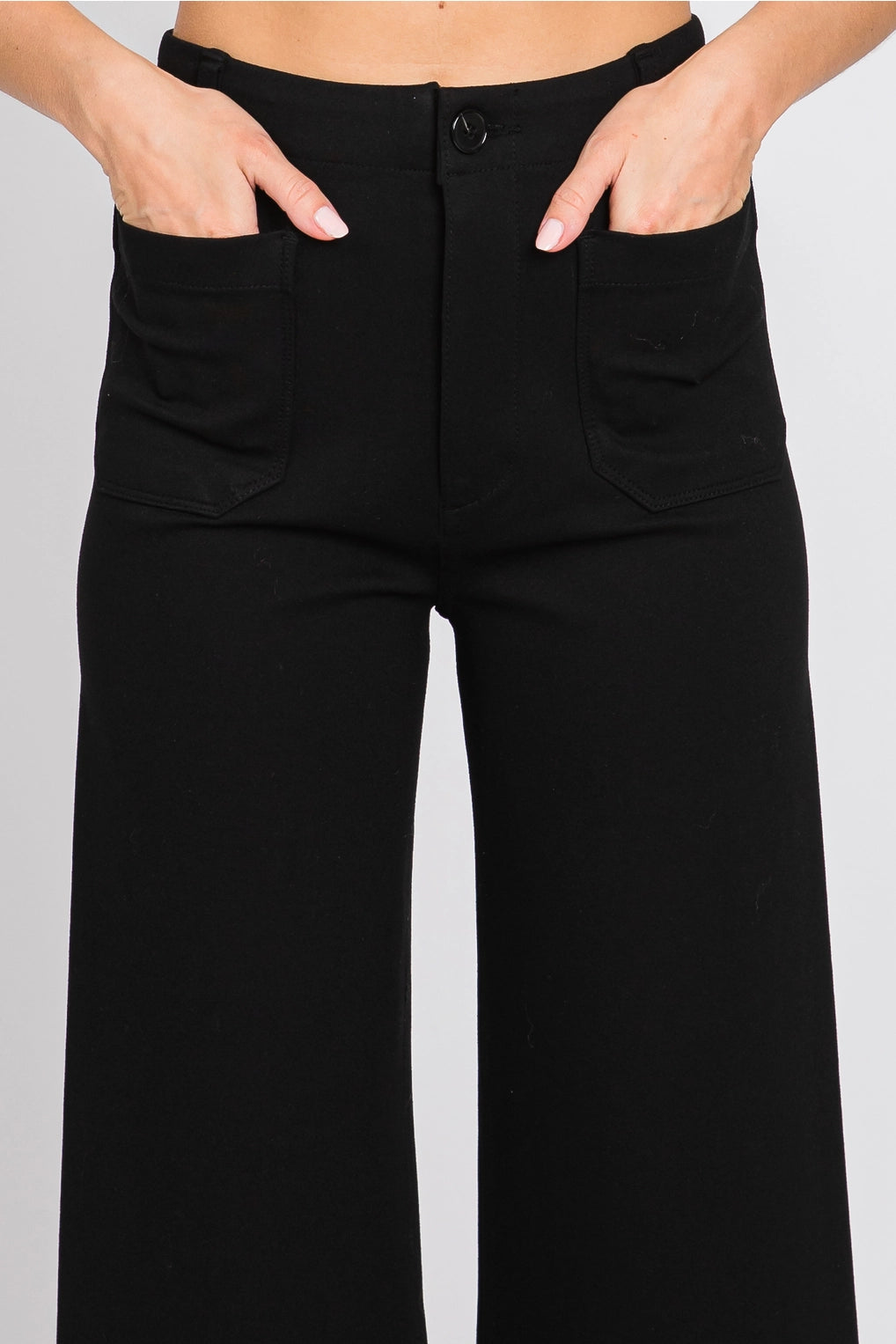 Black Cropped Wide-Leg Ponte Pants