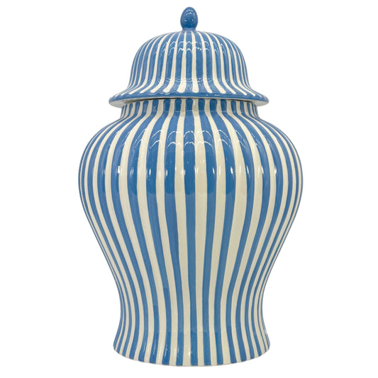 Blue & White Striped Ceramic Vase