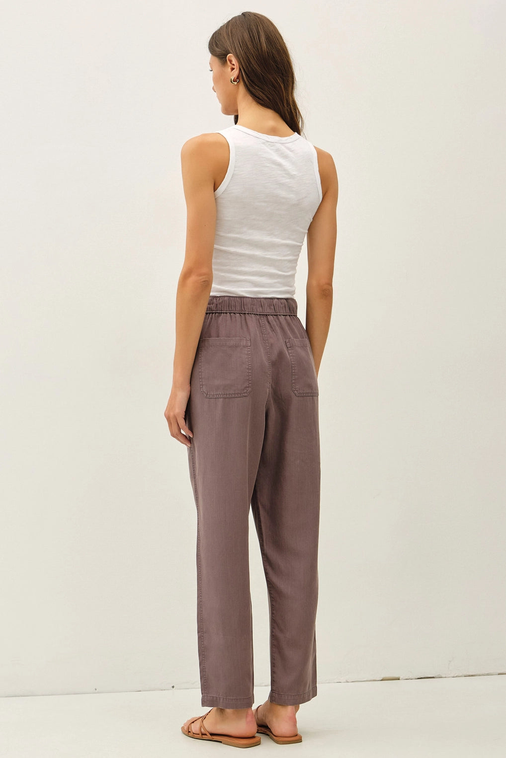 Brown Grey Tencel Tapered Pants