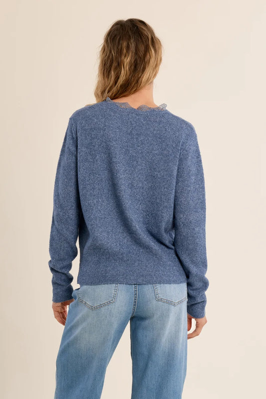 Denim Blue Lace scalloped Cardigan