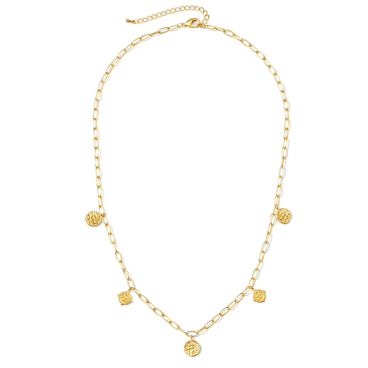 Gold Textured Medallion Link Chain Necklace