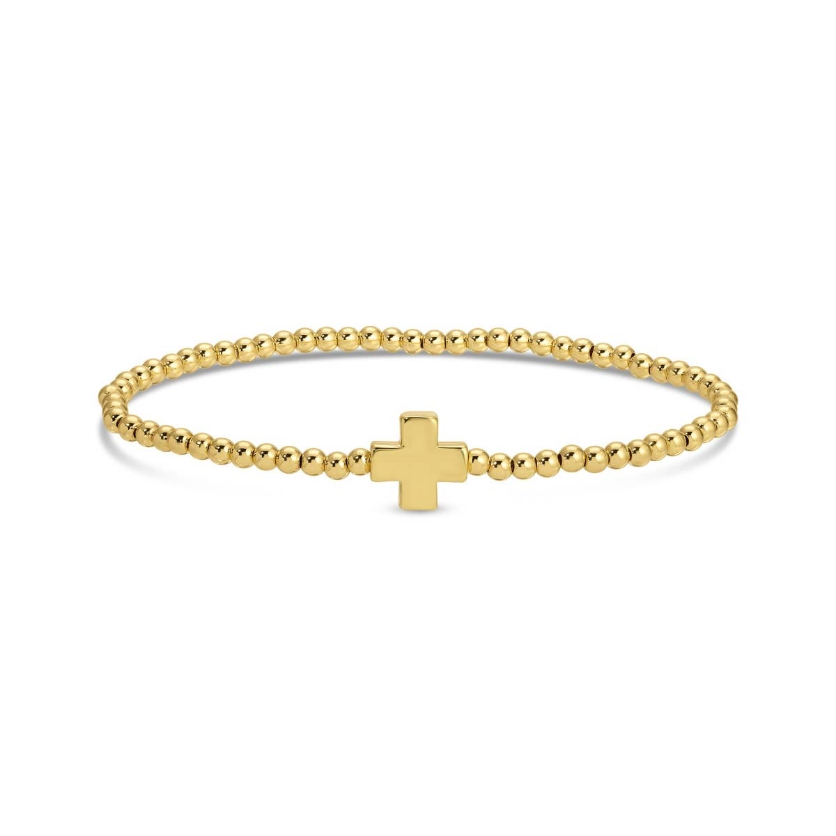 3mm Beaded Gold Cross Stretch Bracelet