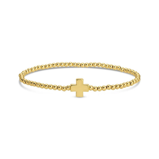 3mm Beaded Stretch Bracelet with Single Gold Cross