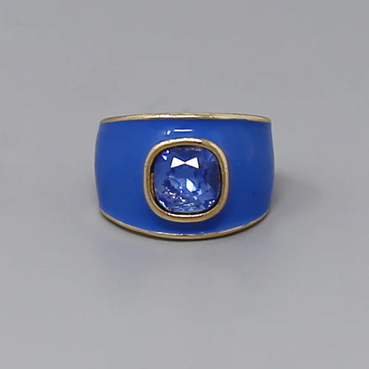 Square Glass Stone Enamel Coated Ring