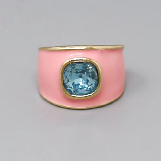 Square Glass Stone Enamel Coated Ring