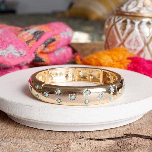 Gold Turquoise Eternity Stretch Bangle