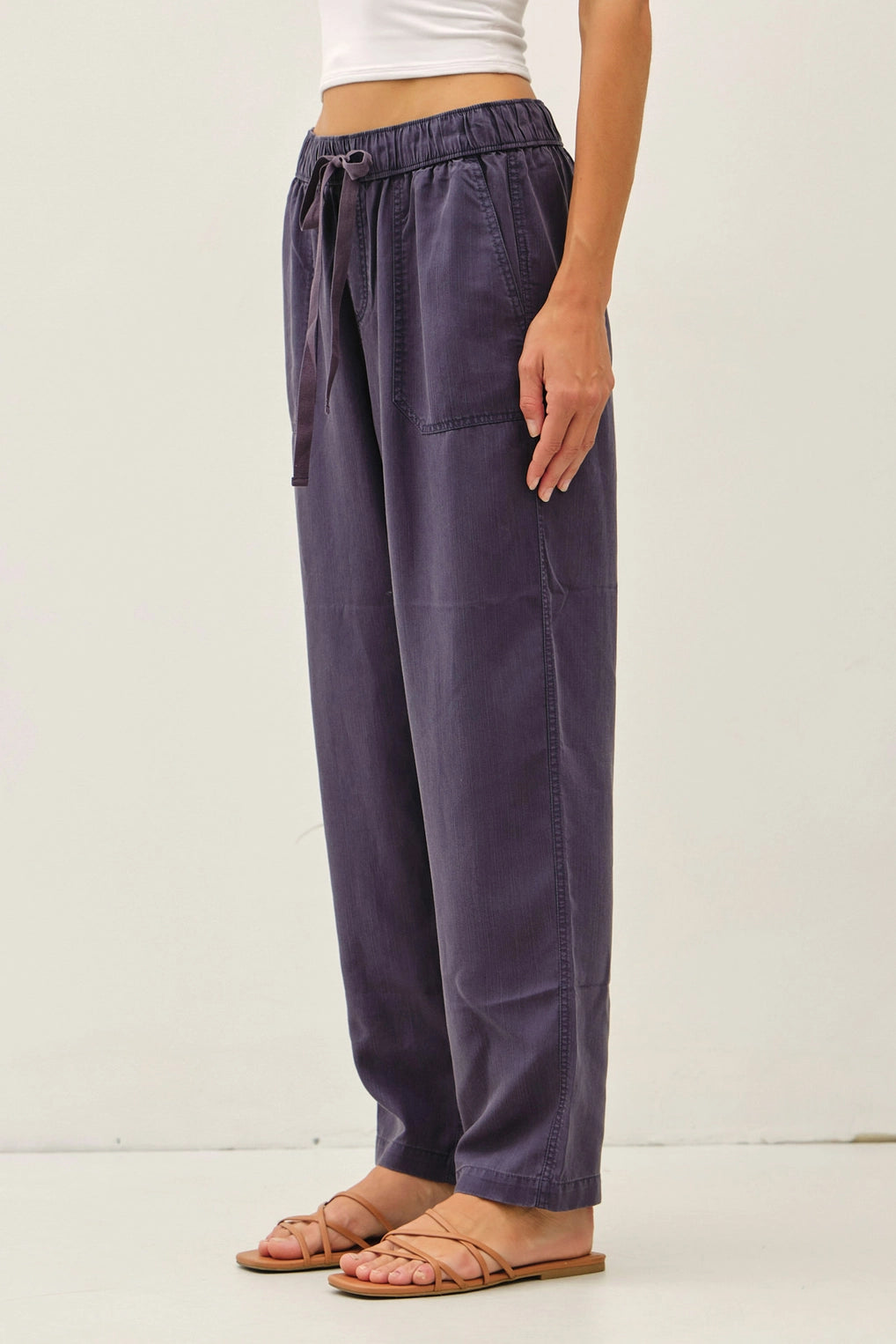 Charcoal Blue Tencel Tapered Pants