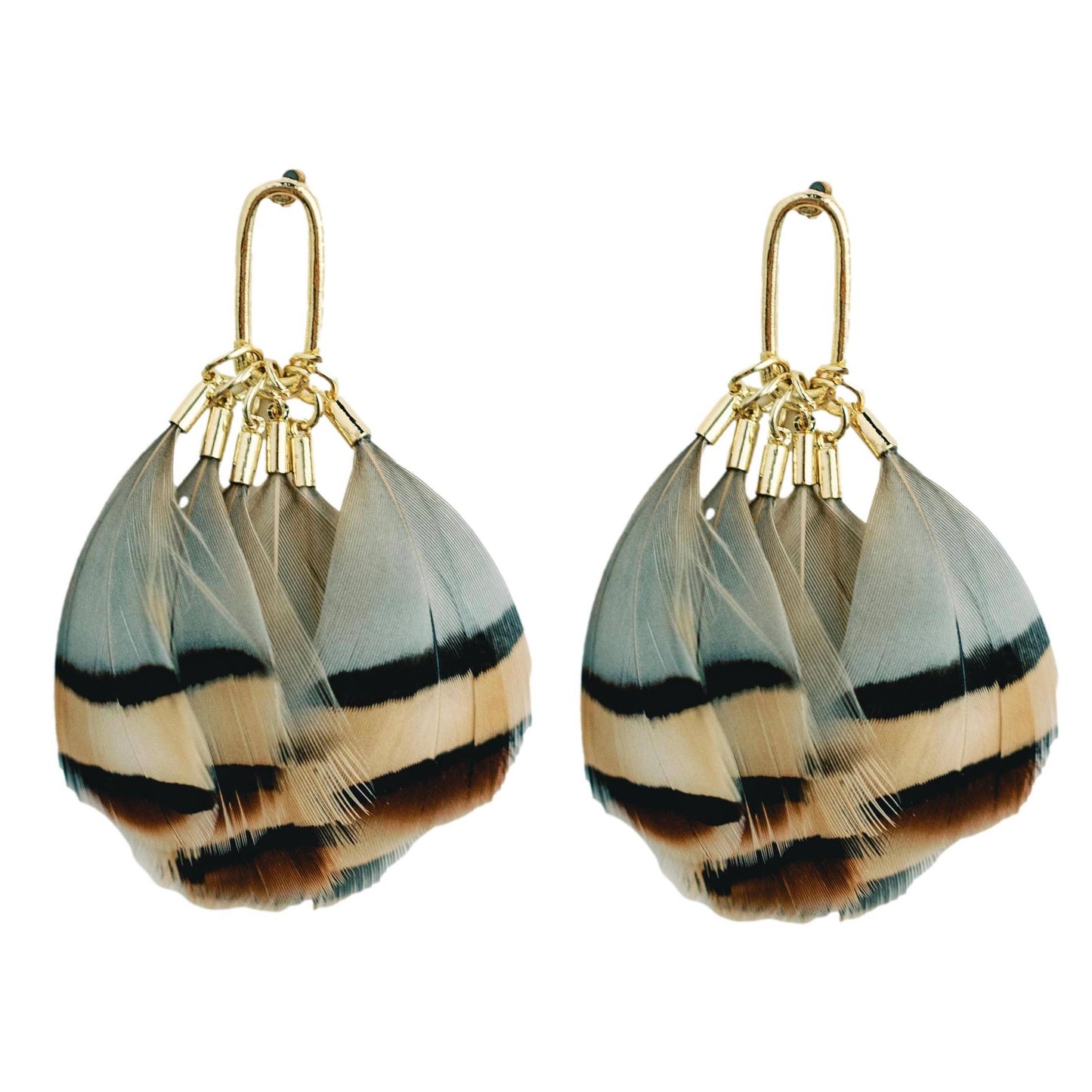 Brown Striped Feather Earrings