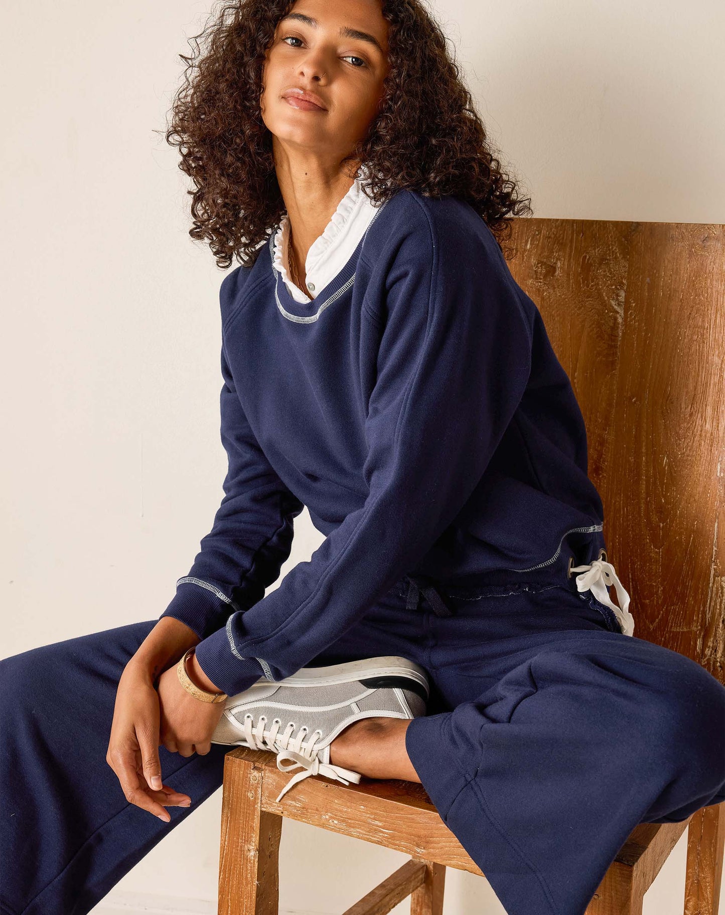 Navy Frenchie Tie Side Sweatshirt