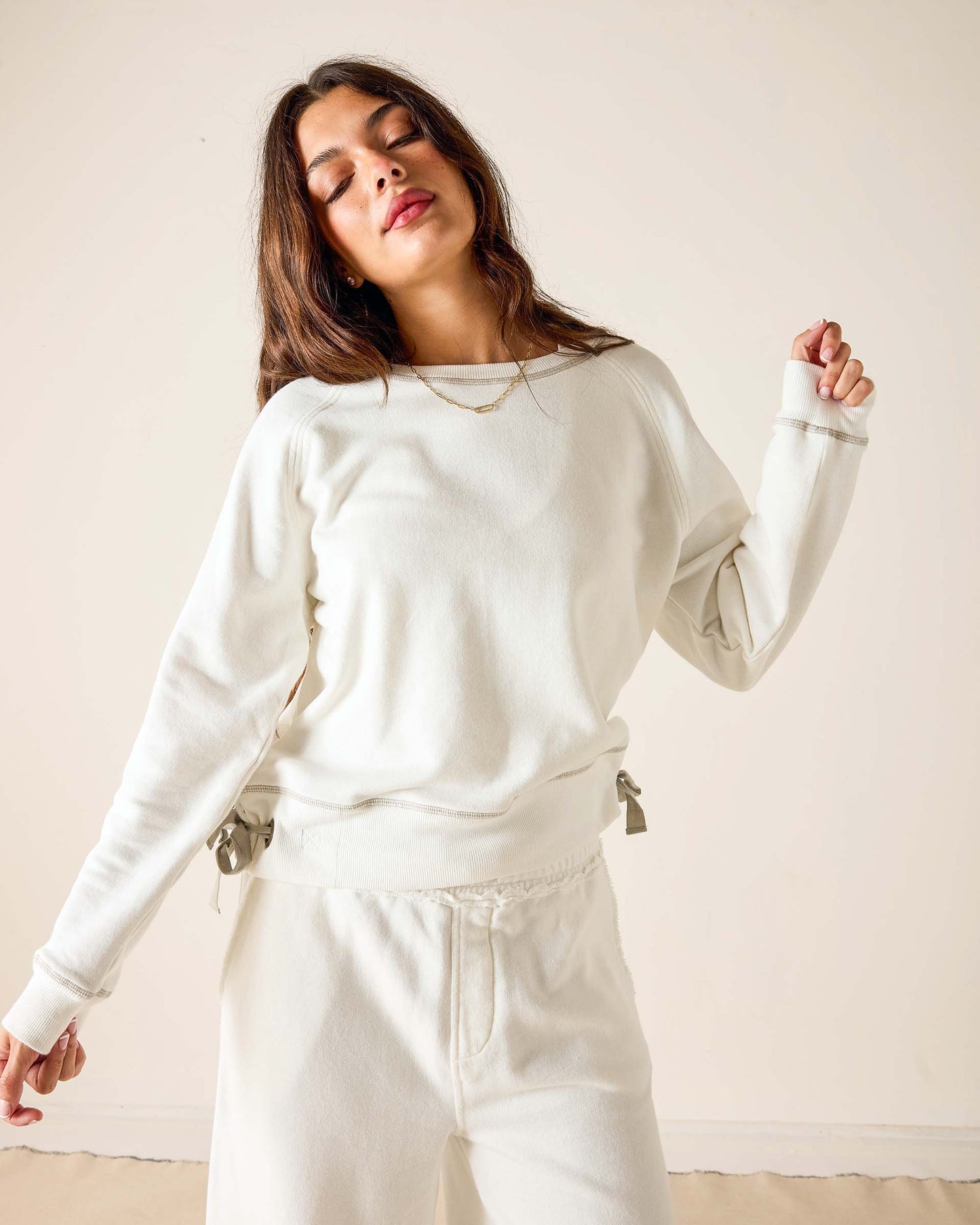 White Frenchie Tie Side Sweatshirt