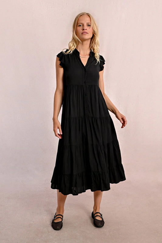 Black Multi Ruffle Long Dress