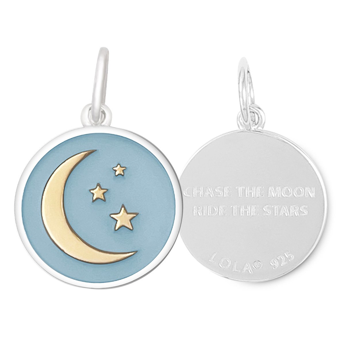 Moon and Stars Pale Blue Gold Small Pendant