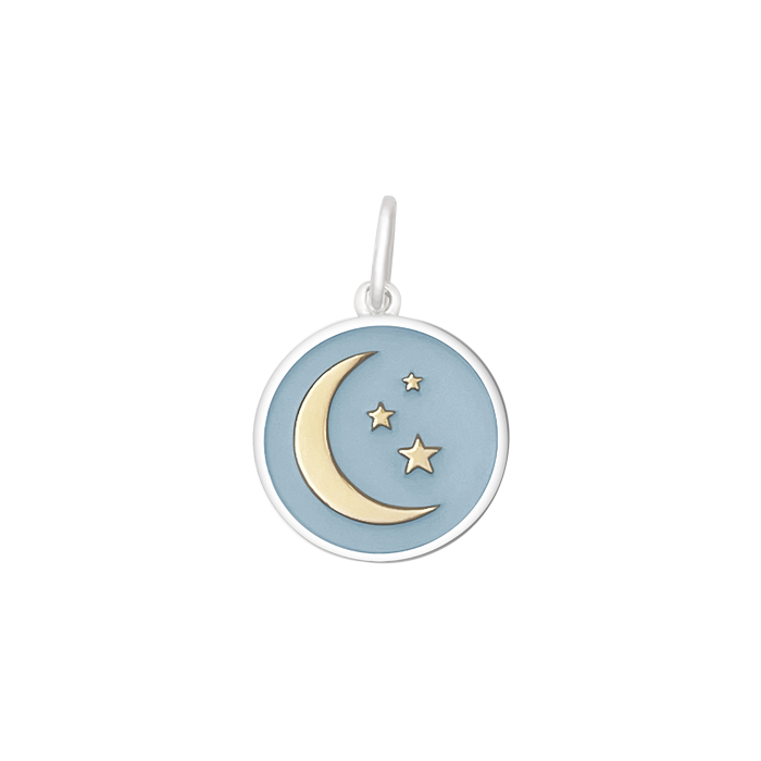 Moon and Stars Pale Blue Gold Small Pendant