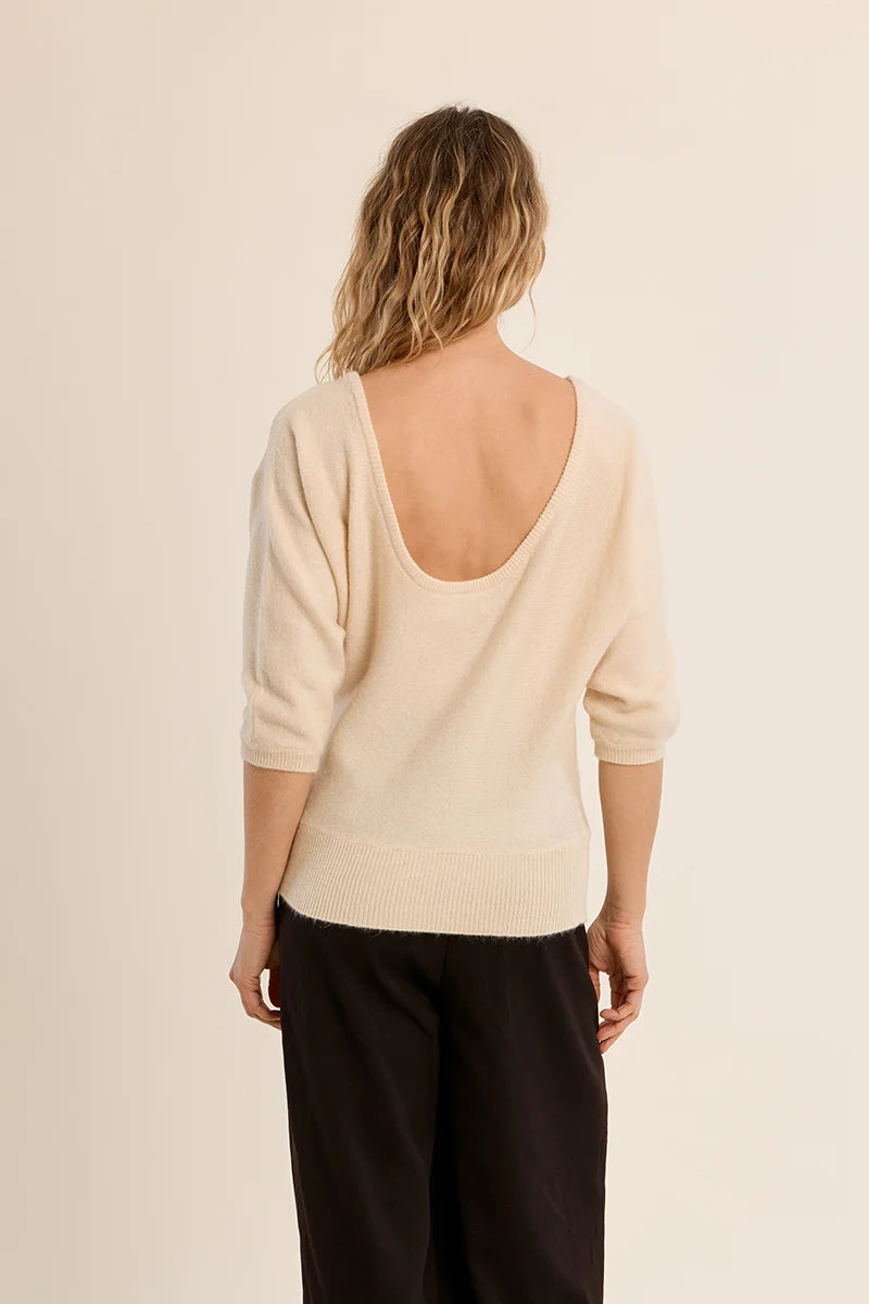 Cream MB Open Back Sweater