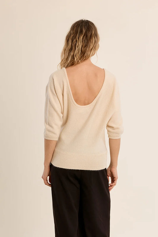 Cream MB Open Back Sweater