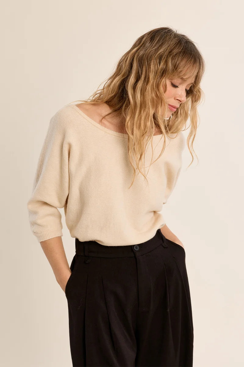 Cream MB Open Back Sweater