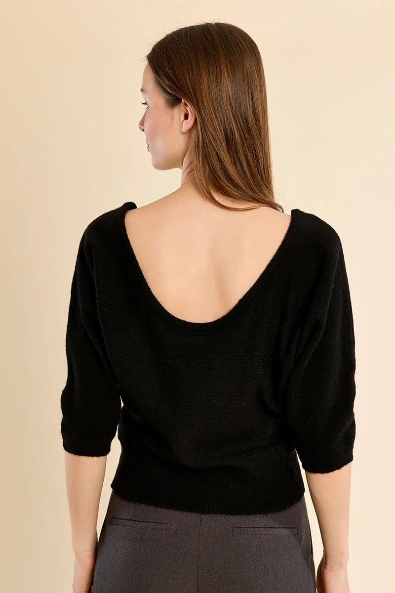 Black MB Open Back Sweater