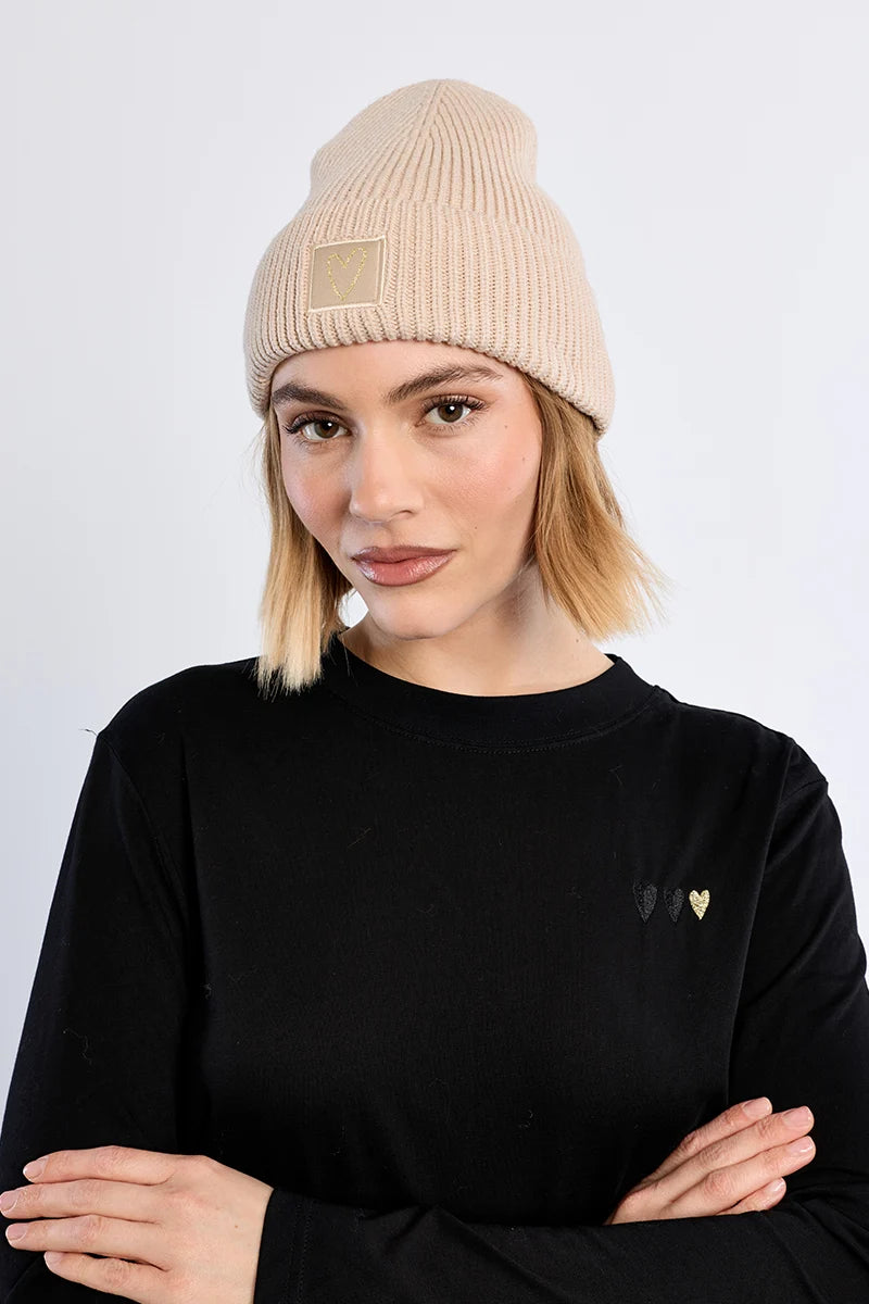 MB Heart Patch Beige Beanie