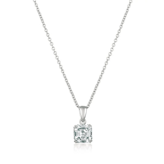 Royal Asscher Cut Pendant Necklace Finished in Platinum -9011210N16CZ