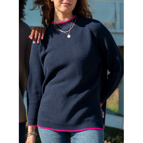 Navy Pink Camden Mockneck Sweater