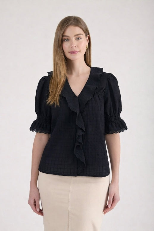Black Bubble Sleeve Top
