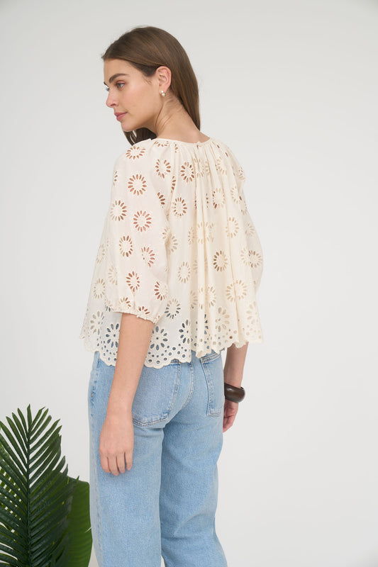 Ivory Eyelet Long Sleeve Top